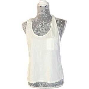 American Eagle White Sheer Pocket Tank Top | Size Small